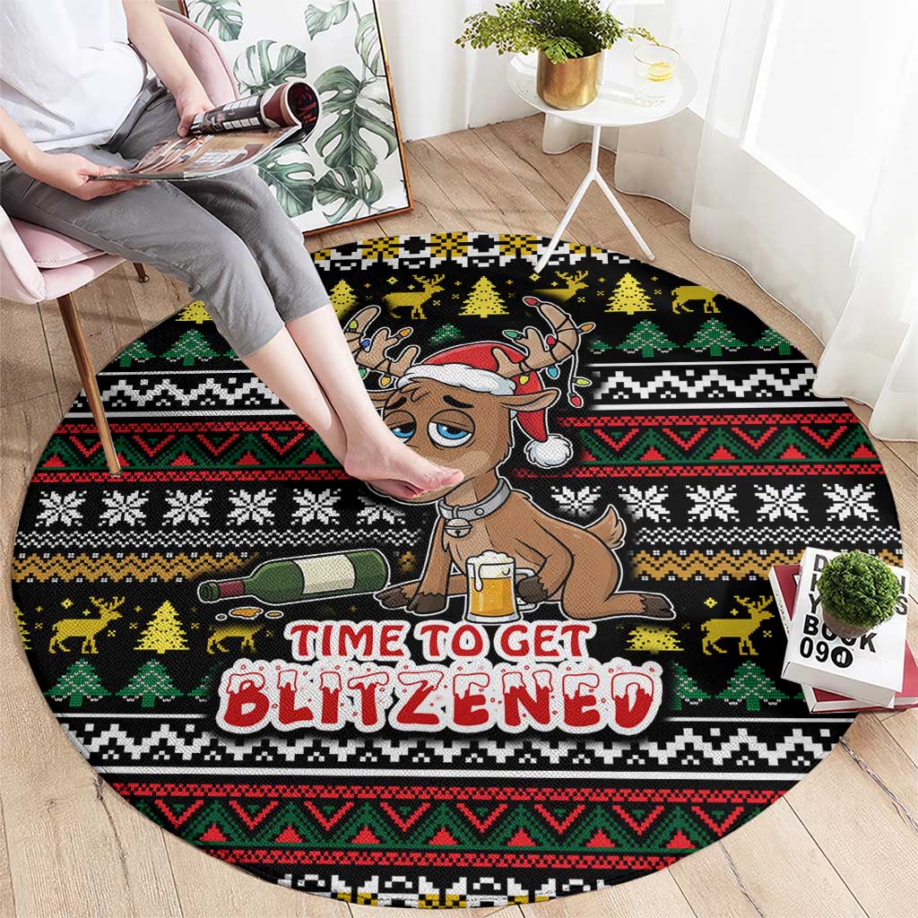 Time To Get Blitzened Christmas Round Carpet Xmas Holiday Patterns - Wonder Print Shop