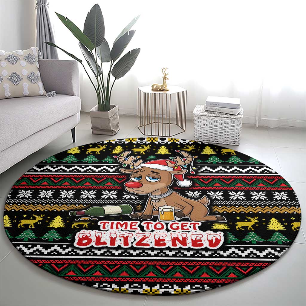 Time To Get Blitzened Christmas Round Carpet Xmas Holiday Patterns - Wonder Print Shop