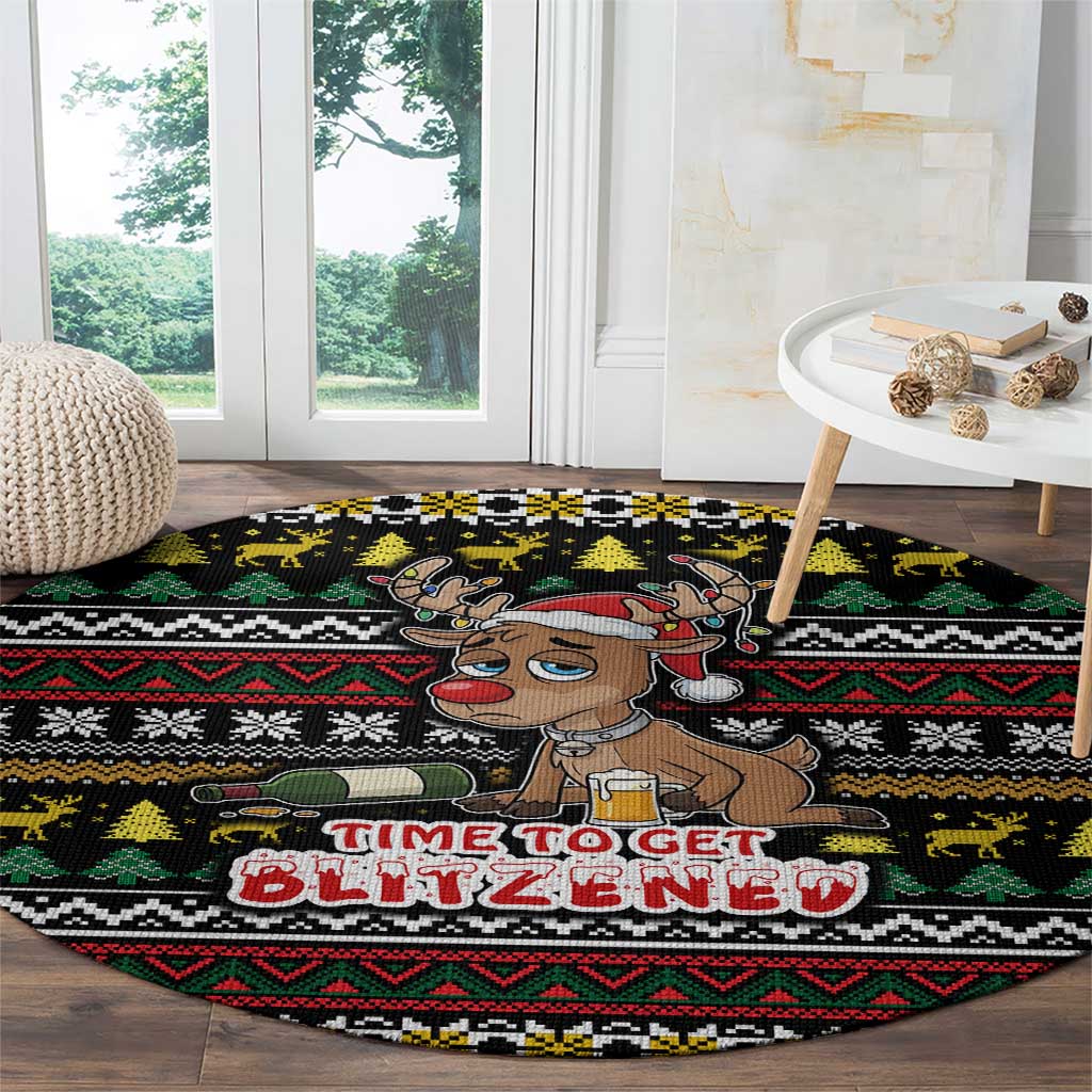 Time To Get Blitzened Christmas Round Carpet Xmas Holiday Patterns - Wonder Print Shop