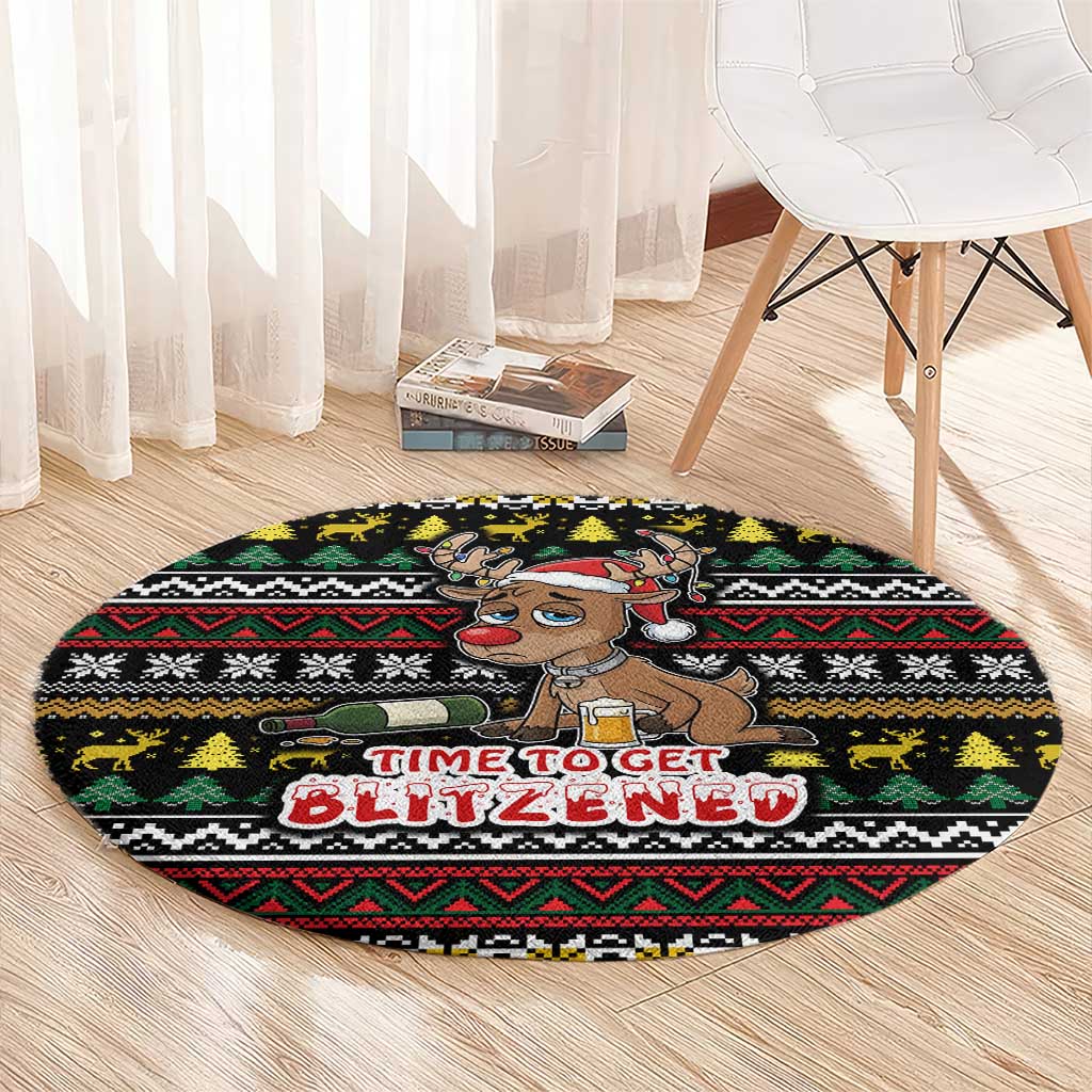 Time To Get Blitzened Christmas Round Carpet Xmas Holiday Patterns - Wonder Print Shop