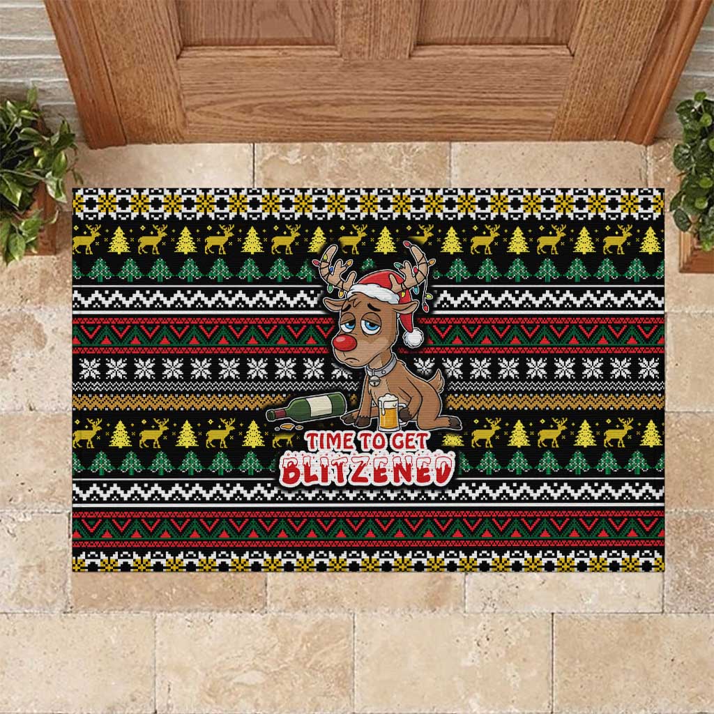 Time To Get Blitzened Christmas Rubber Doormat Xmas Holiday Patterns - Wonder Print Shop