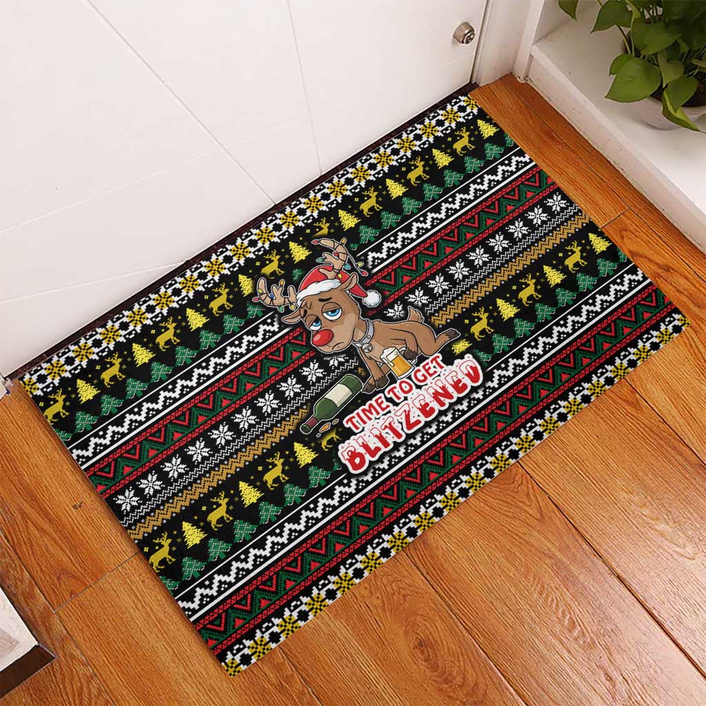 Time To Get Blitzened Christmas Rubber Doormat Xmas Holiday Patterns - Wonder Print Shop