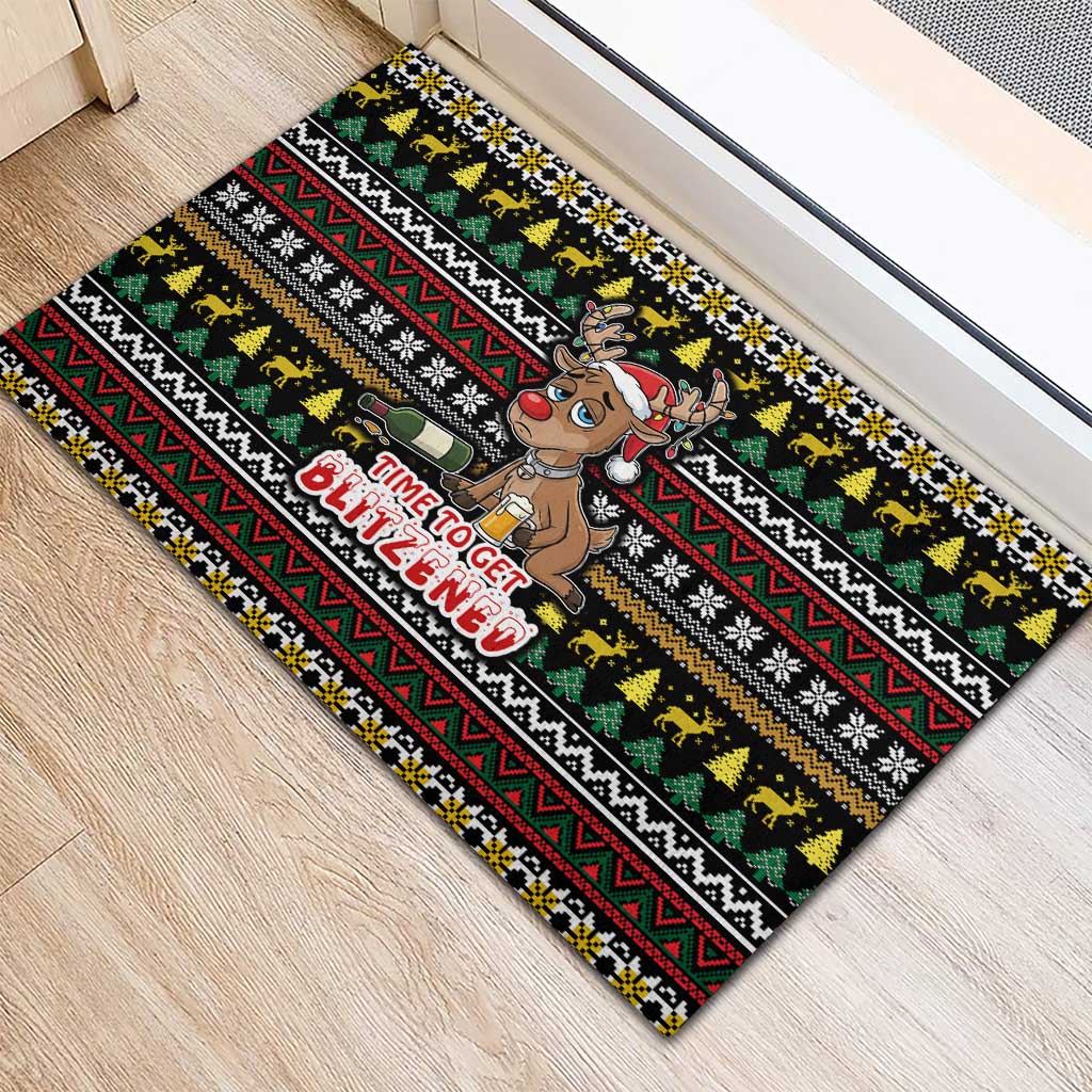 Time To Get Blitzened Christmas Rubber Doormat Xmas Holiday Patterns - Wonder Print Shop