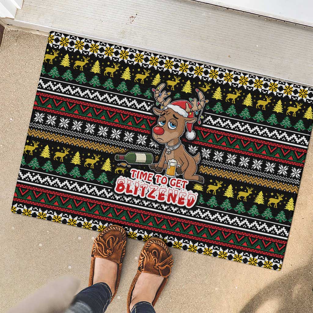 Time To Get Blitzened Christmas Rubber Doormat Xmas Holiday Patterns - Wonder Print Shop