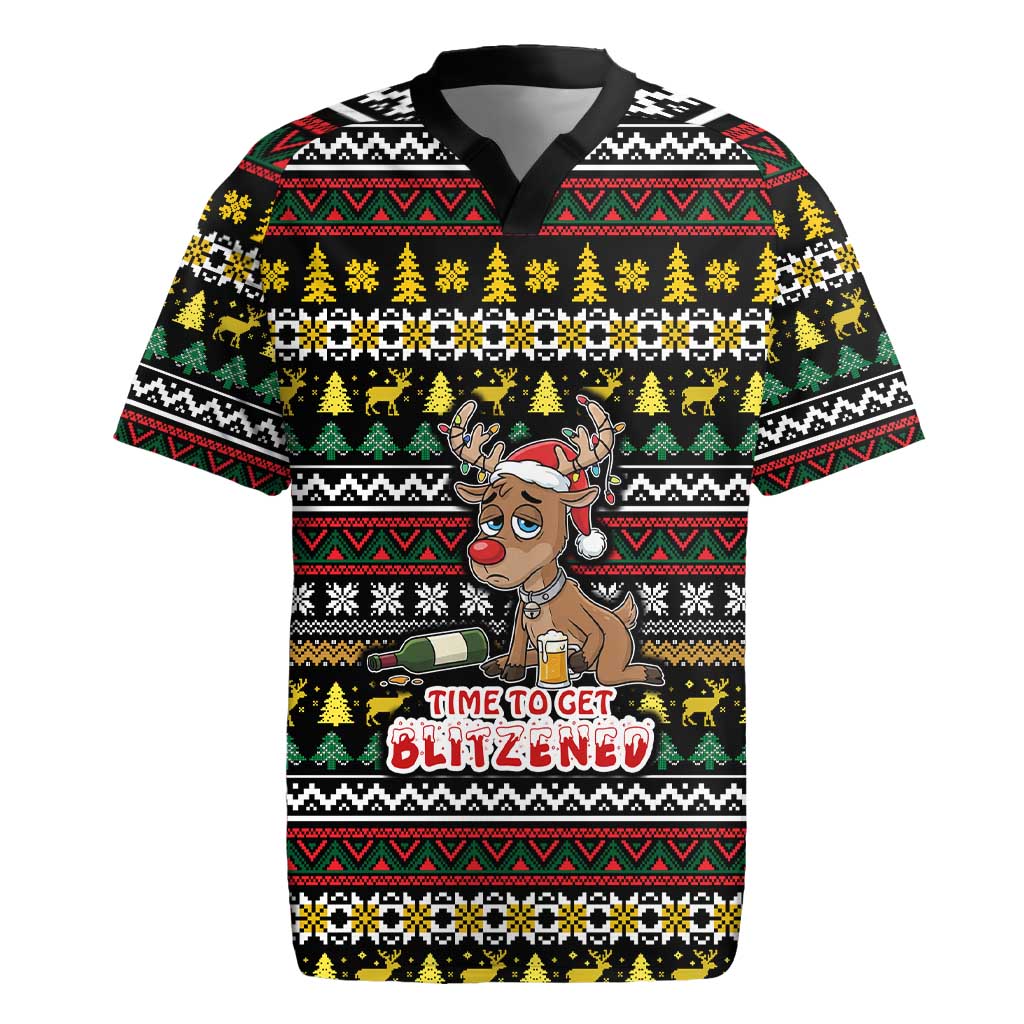 Time To Get Blitzened Christmas Rugby Jersey Xmas Holiday Patterns - Wonder Print Shop