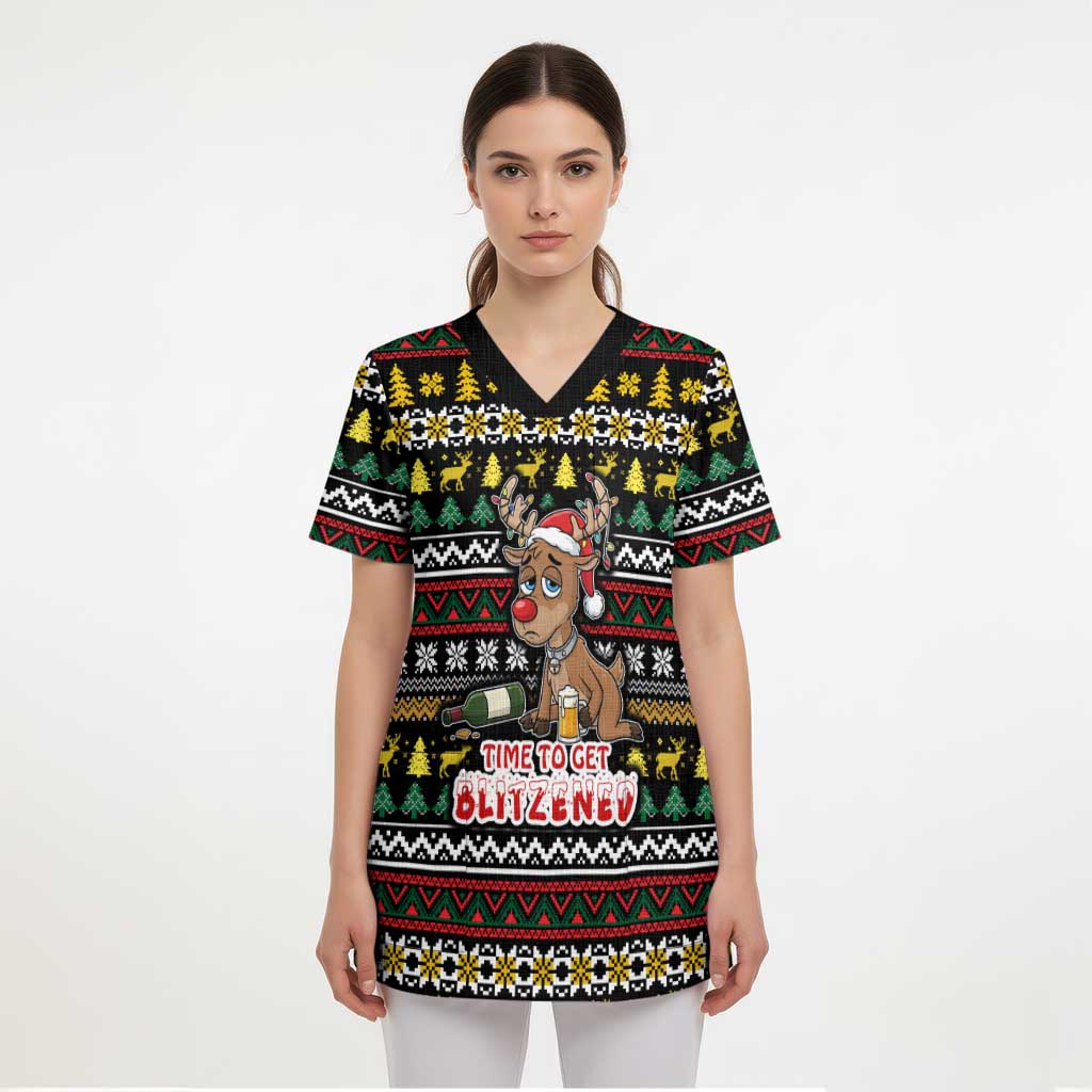 Time To Get Blitzened Christmas Scrub Top Xmas Holiday Patterns - Wonder Print Shop