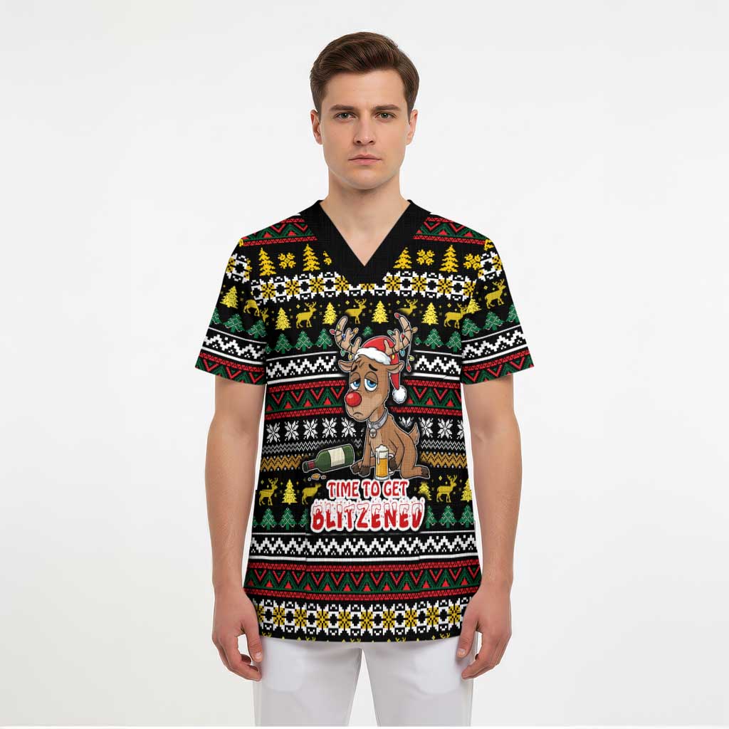 Time To Get Blitzened Christmas Scrub Top Xmas Holiday Patterns - Wonder Print Shop