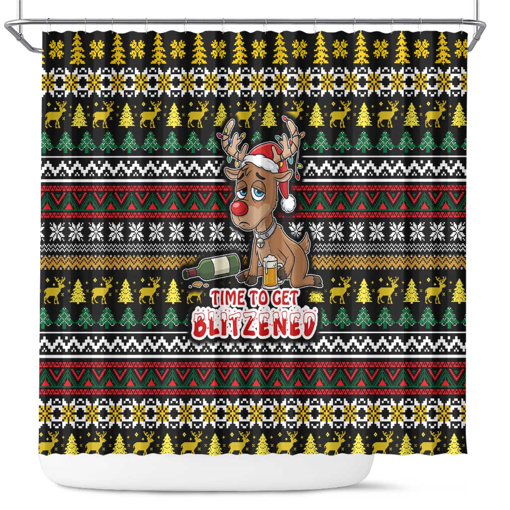 Time To Get Blitzened Christmas Shower Curtain Xmas Holiday Patterns - Wonder Print Shop