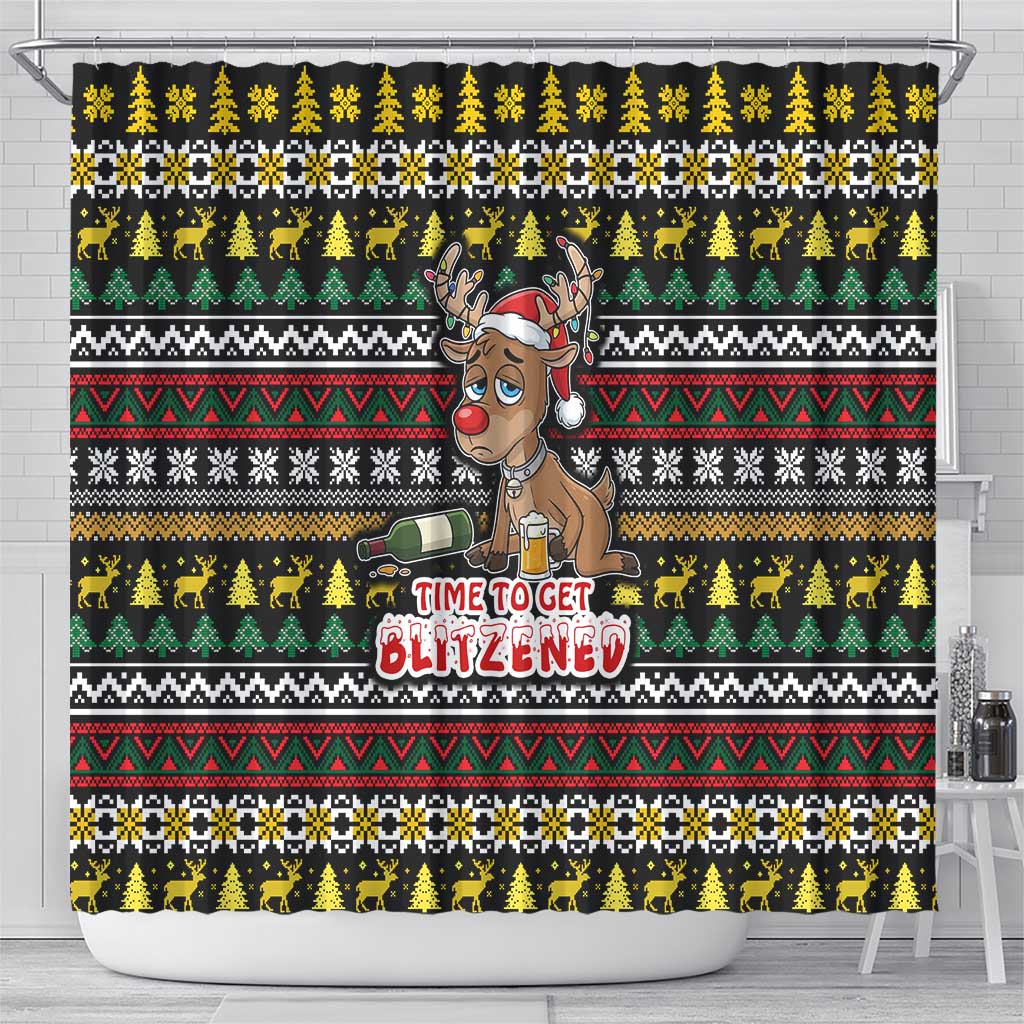 Time To Get Blitzened Christmas Shower Curtain Xmas Holiday Patterns - Wonder Print Shop