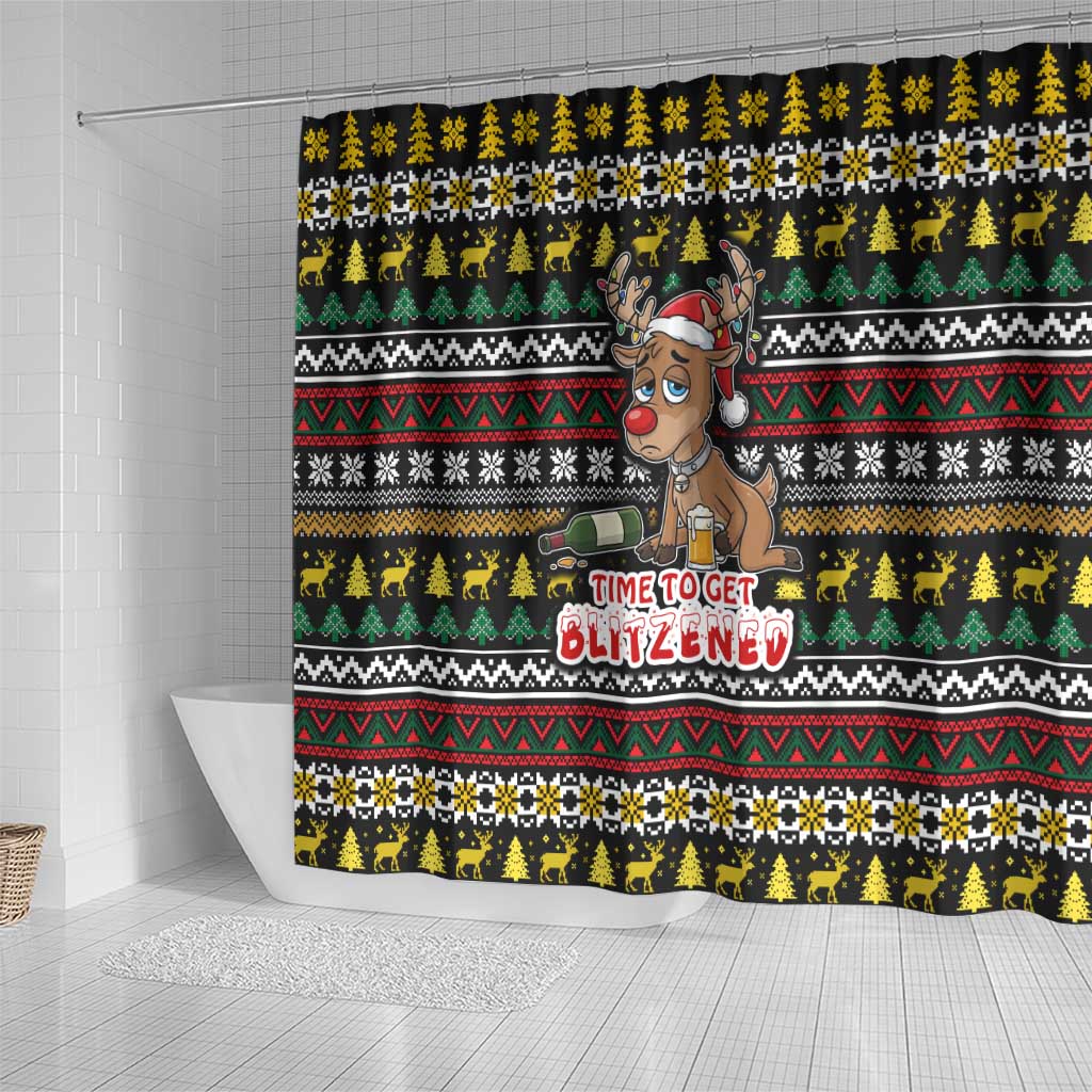 Time To Get Blitzened Christmas Shower Curtain Xmas Holiday Patterns - Wonder Print Shop