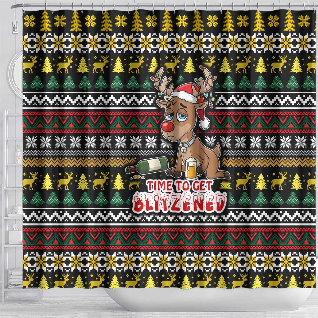 Time To Get Blitzened Christmas Shower Curtain Xmas Holiday Patterns - Wonder Print Shop