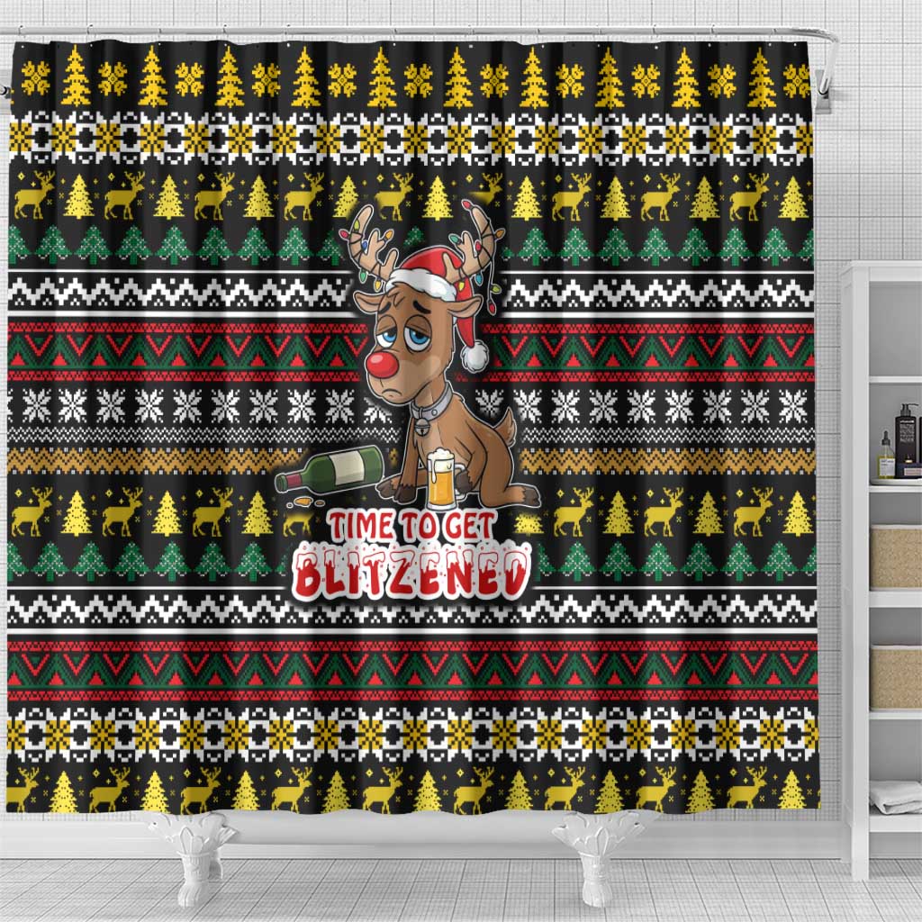Time To Get Blitzened Christmas Shower Curtain Xmas Holiday Patterns - Wonder Print Shop
