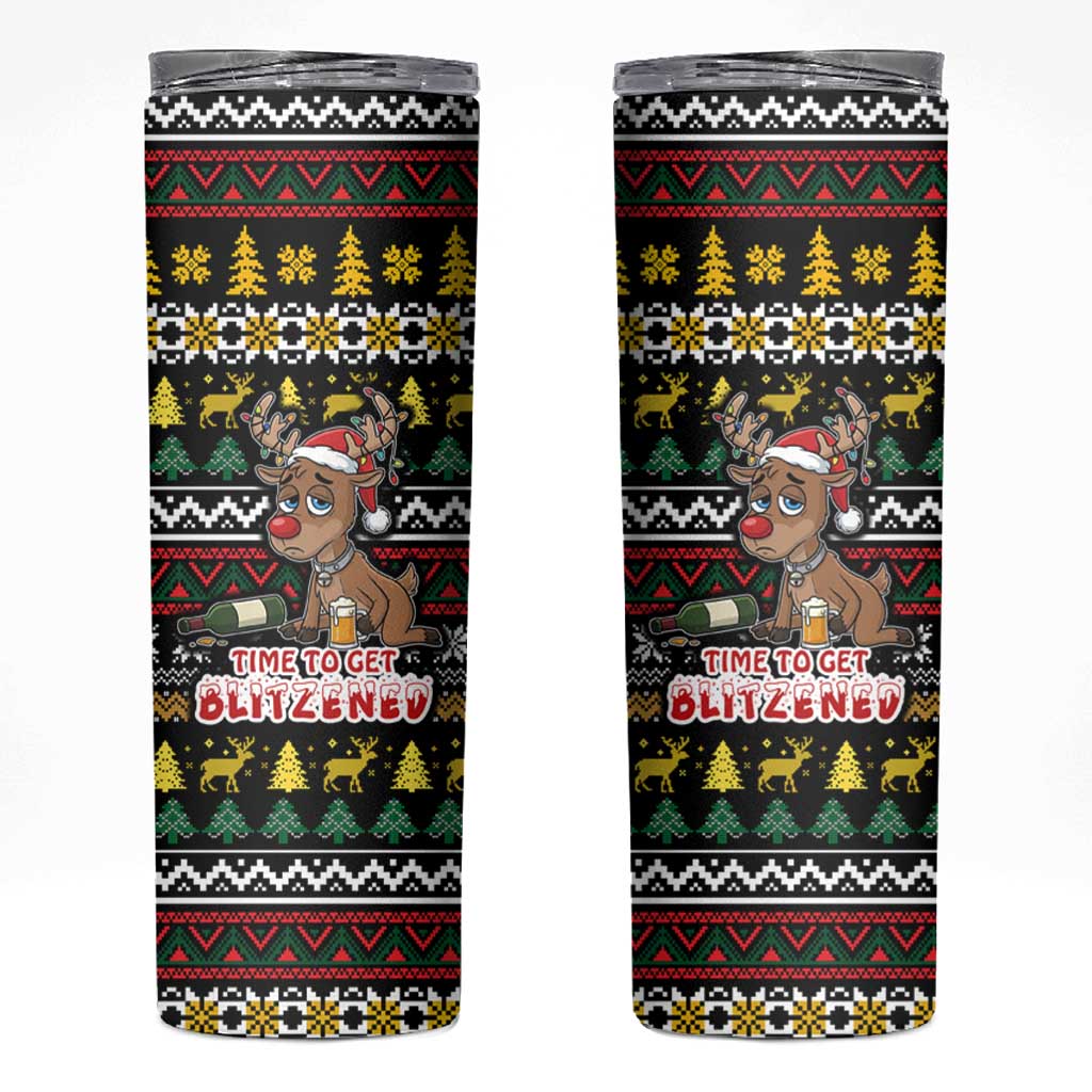 Time To Get Blitzened Christmas Skinny Tumbler Xmas Holiday Patterns - Wonder Print Shop