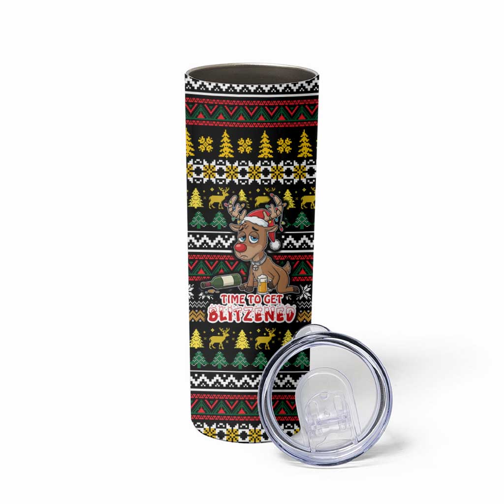 Time To Get Blitzened Christmas Skinny Tumbler Xmas Holiday Patterns - Wonder Print Shop