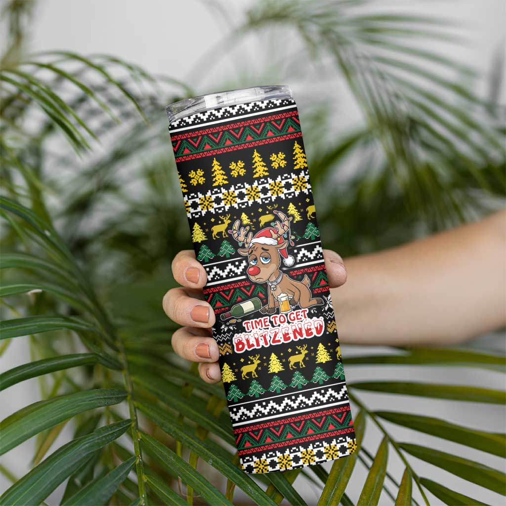 Time To Get Blitzened Christmas Skinny Tumbler Xmas Holiday Patterns - Wonder Print Shop