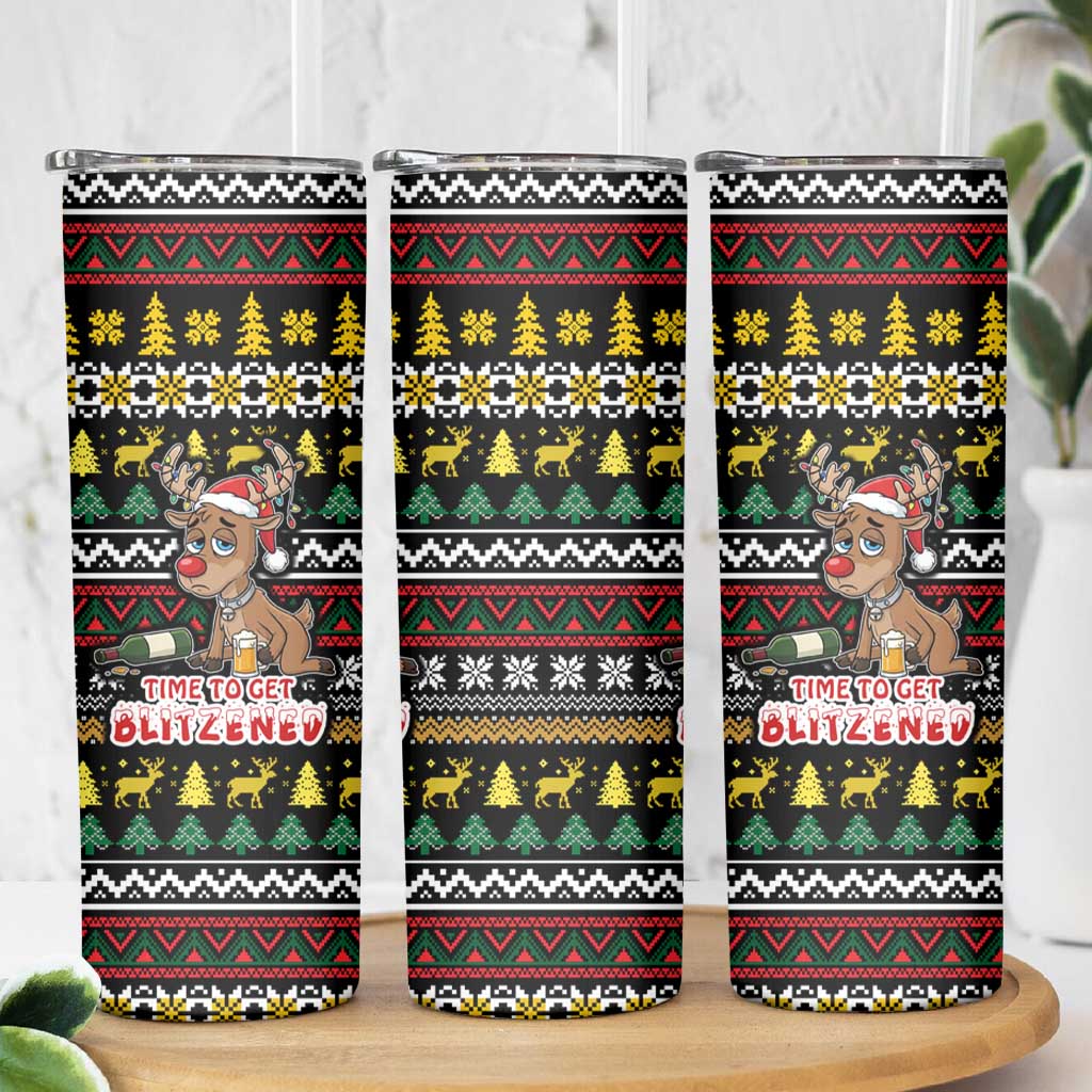 Time To Get Blitzened Christmas Skinny Tumbler Xmas Holiday Patterns - Wonder Print Shop