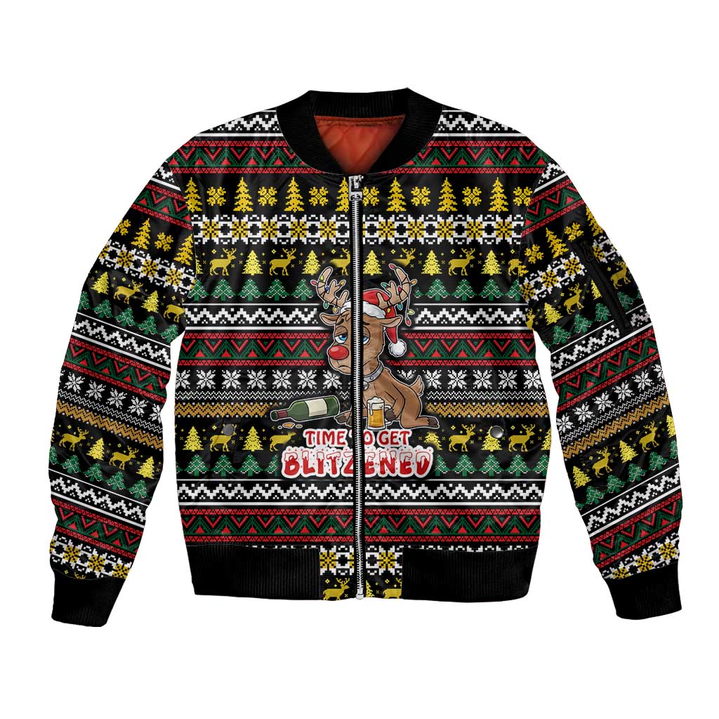 Time To Get Blitzened Christmas Sleeve Zip Bomber Jacket Xmas Holiday Patterns - Wonder Print Shop