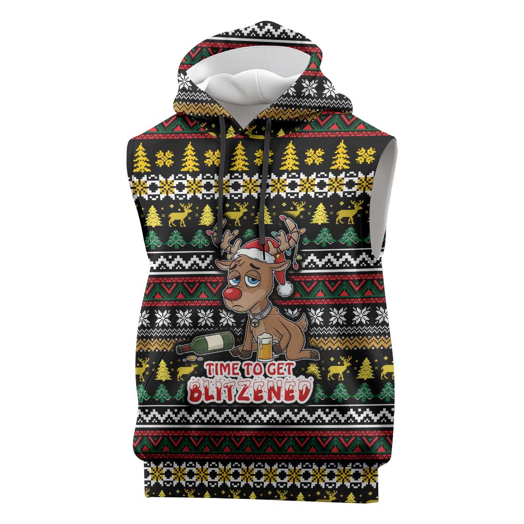 Time To Get Blitzened Christmas Sleeveless Hoodie Xmas Holiday Patterns - Wonder Print Shop