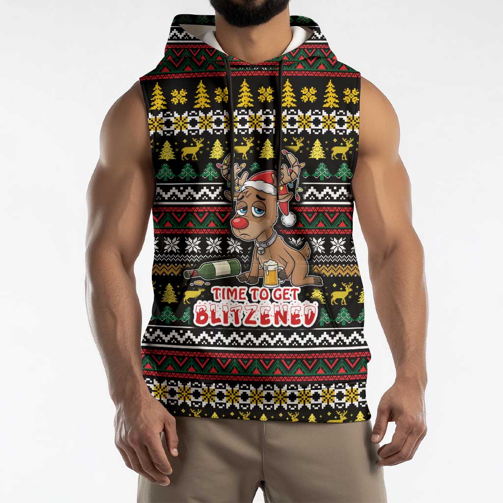 Time To Get Blitzened Christmas Sleeveless Hoodie Xmas Holiday Patterns - Wonder Print Shop