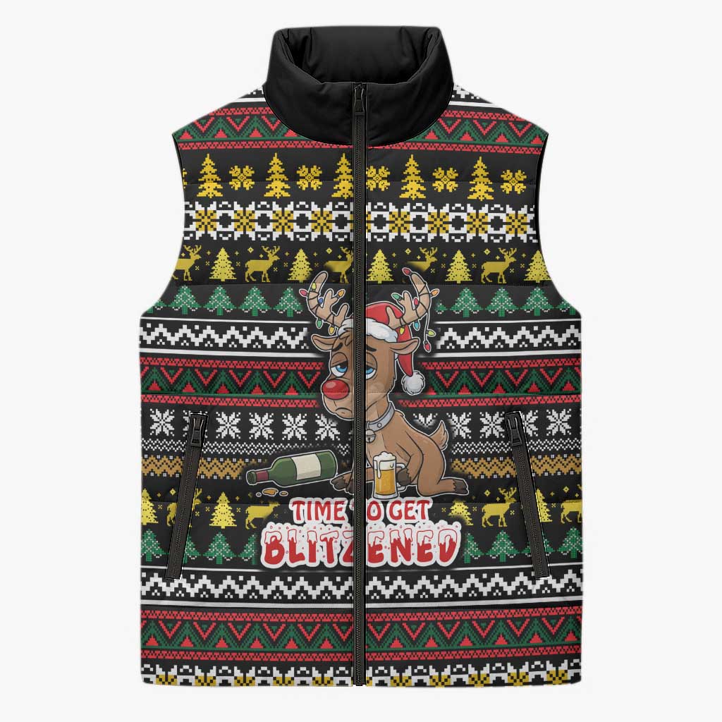 Time To Get Blitzened Christmas Sleeveless Puffer Jacket Xmas Holiday Patterns - Wonder Print Shop