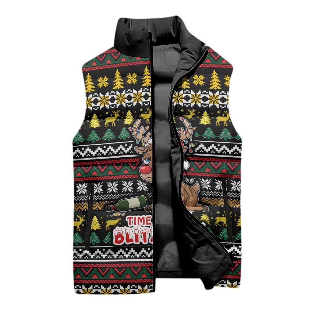 Time To Get Blitzened Christmas Sleeveless Puffer Jacket Xmas Holiday Patterns - Wonder Print Shop