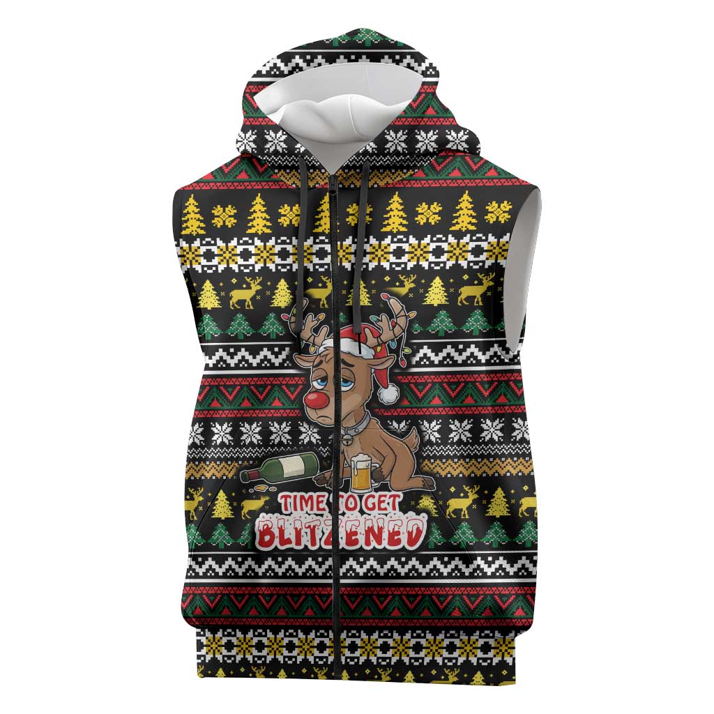 Time To Get Blitzened Christmas Sleeveless Zip Hoodie Xmas Holiday Patterns - Wonder Print Shop
