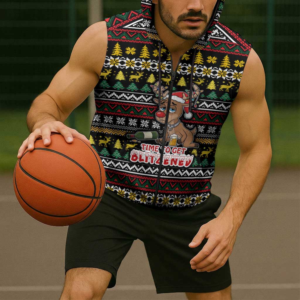 Time To Get Blitzened Christmas Sleeveless Zip Hoodie Xmas Holiday Patterns - Wonder Print Shop