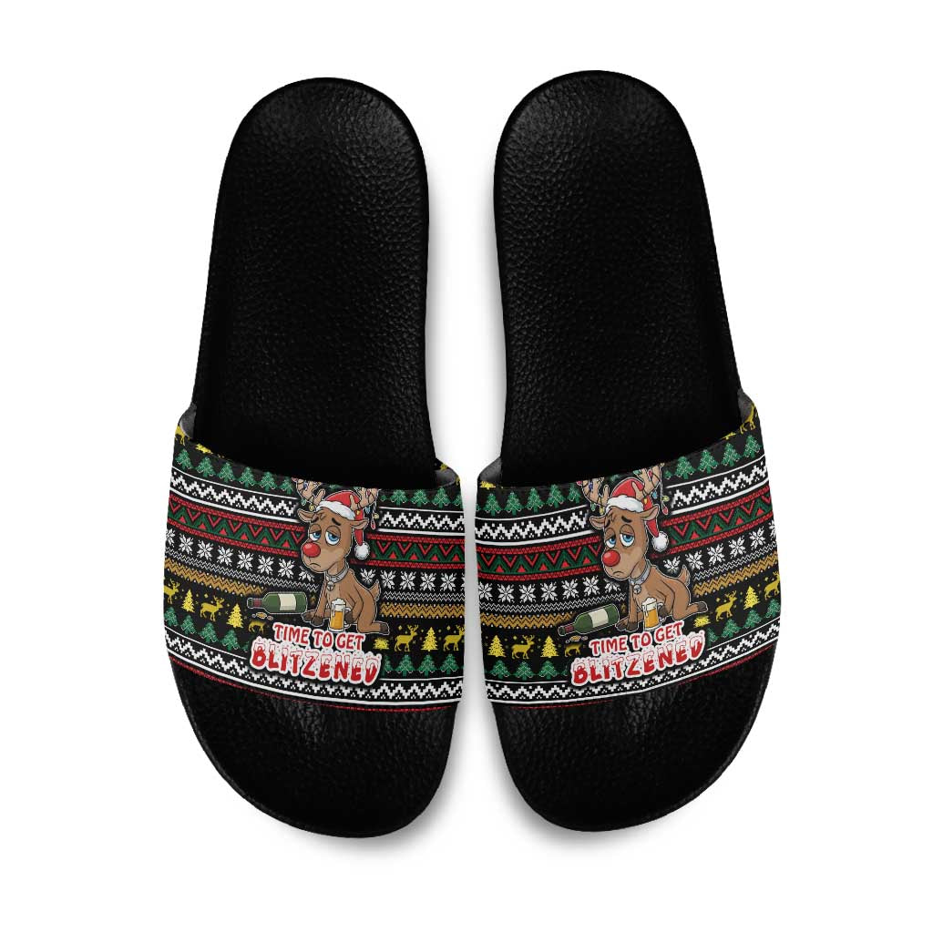 Time To Get Blitzened Christmas Slide Sandals Xmas Holiday Patterns - Wonder Print Shop