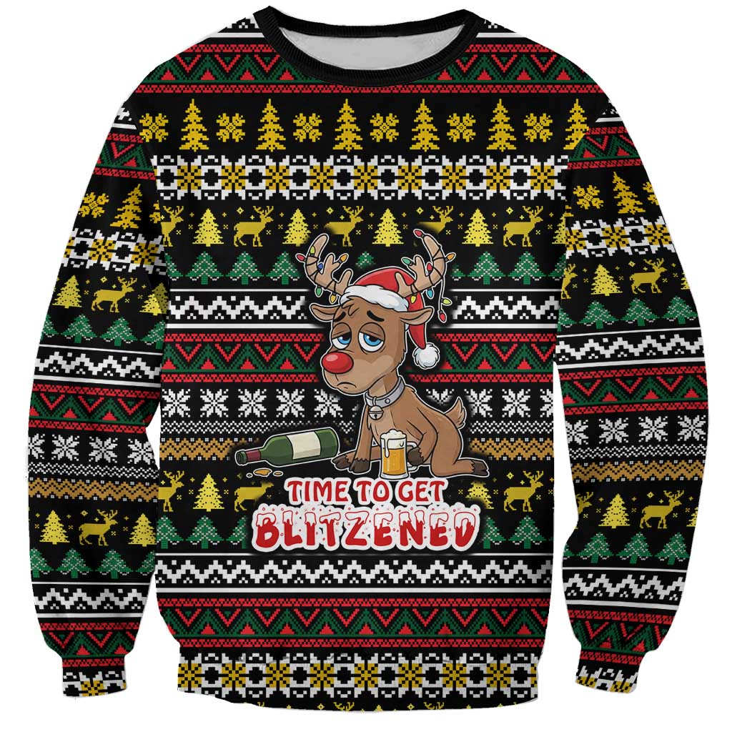 Time To Get Blitzened Christmas Sweatshirt Xmas Holiday Patterns - Wonder Print Shop