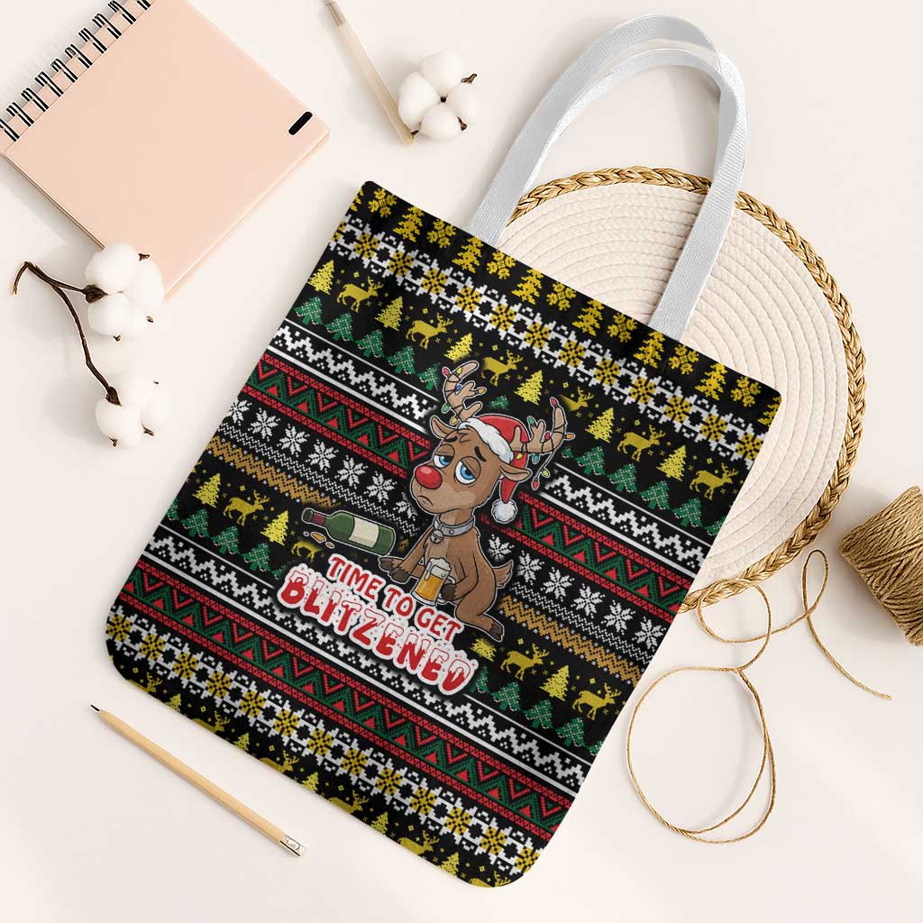 Time To Get Blitzened Christmas Tote Bag Xmas Holiday Patterns - Wonder Print Shop