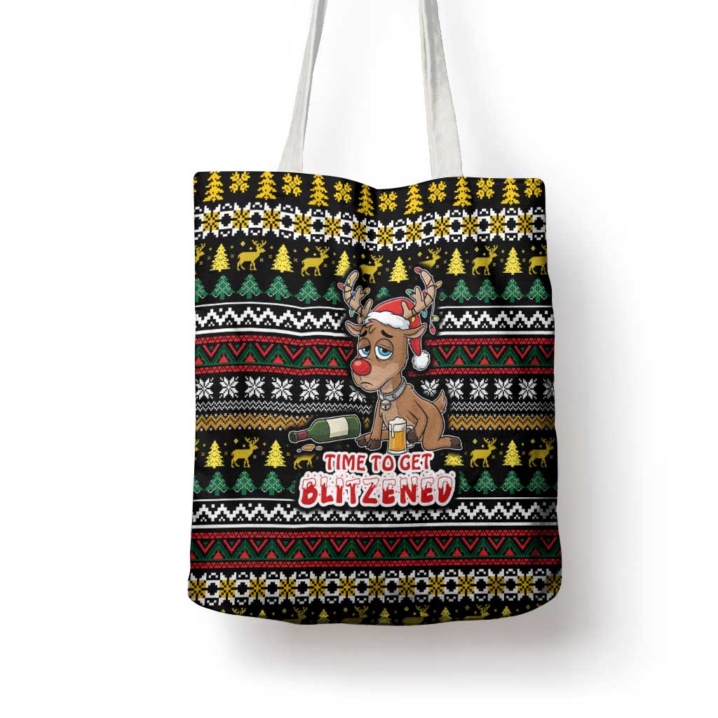 Time To Get Blitzened Christmas Tote Bag Xmas Holiday Patterns - Wonder Print Shop