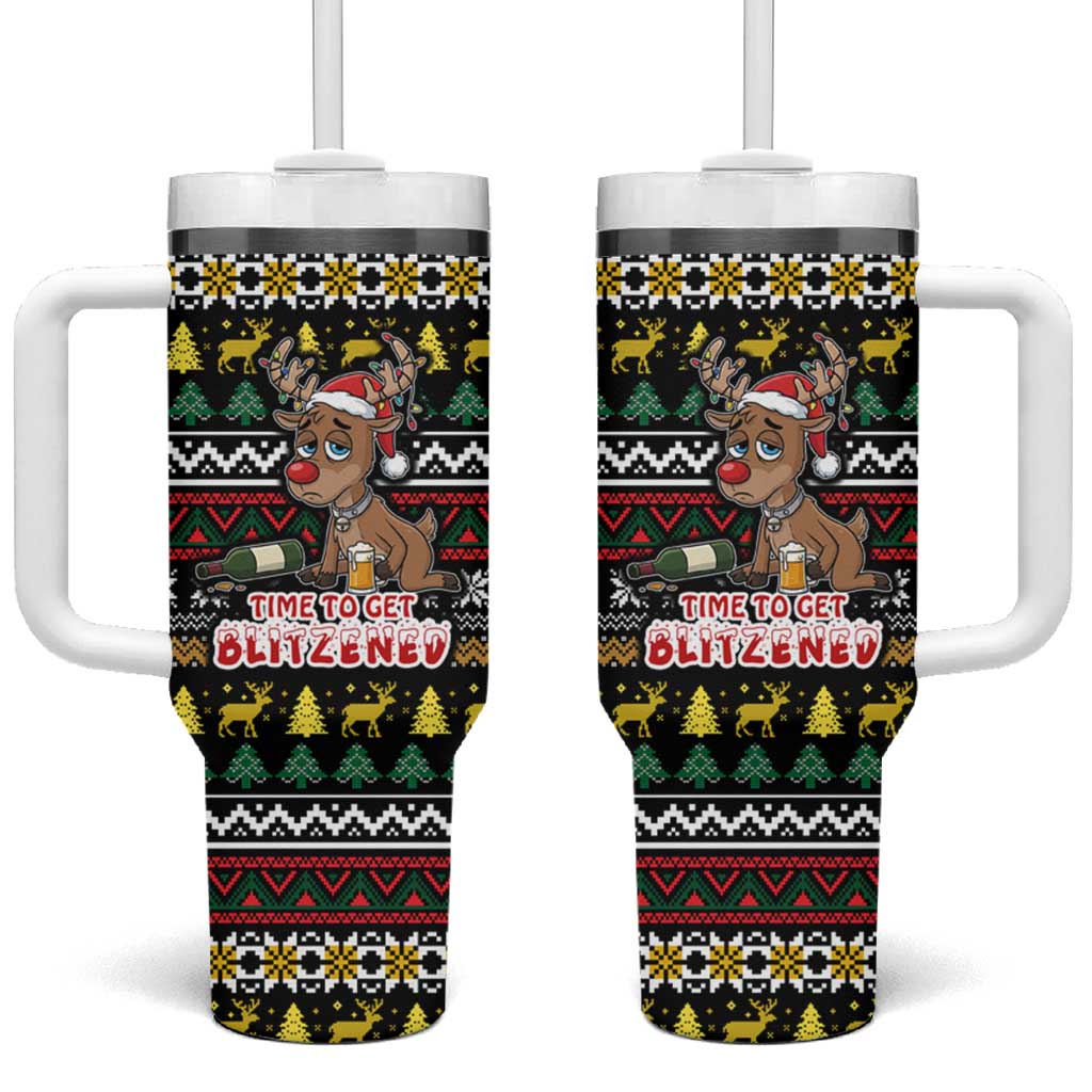 Time To Get Blitzened Christmas Tumbler With Handle Xmas Holiday Patterns - Wonder Print Shop