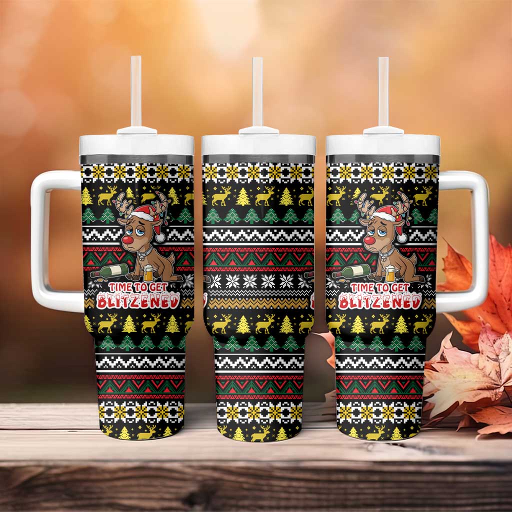 Time To Get Blitzened Christmas Tumbler With Handle Xmas Holiday Patterns - Wonder Print Shop