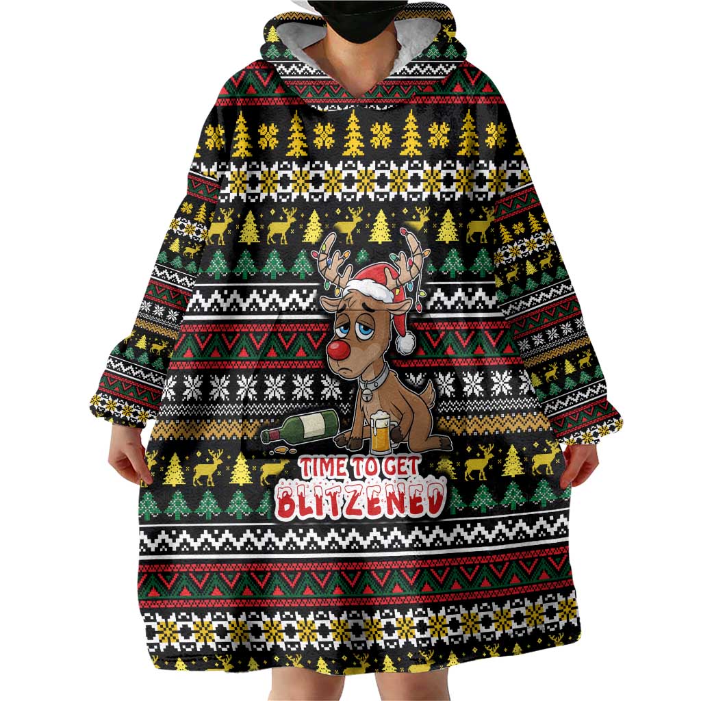 Time To Get Blitzened Christmas Wearable Blanket Hoodie Xmas Holiday Patterns - Wonder Print Shop