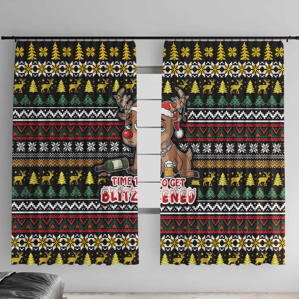 Time To Get Blitzened Christmas Window Curtain Xmas Holiday Patterns - Wonder Print Shop