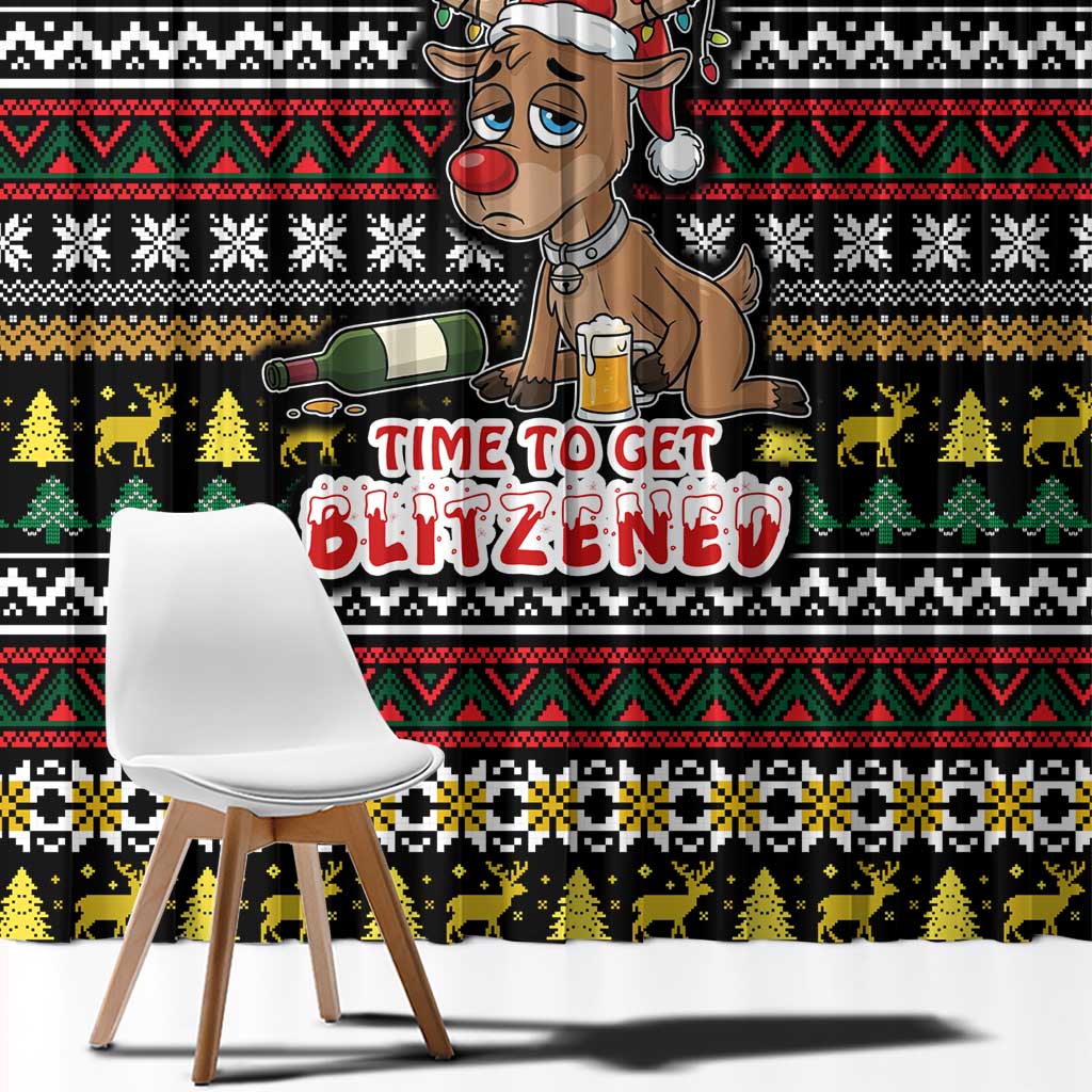 Time To Get Blitzened Christmas Window Curtain Xmas Holiday Patterns - Wonder Print Shop