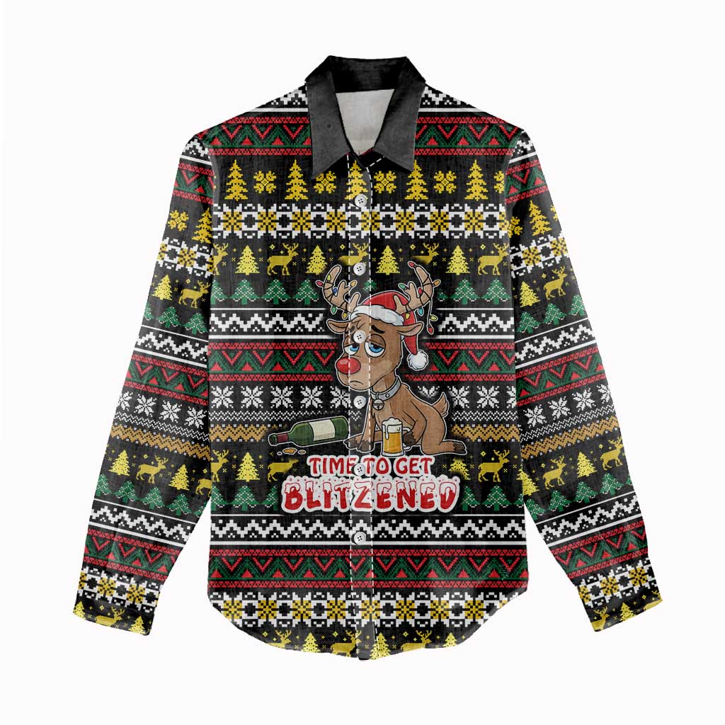 Time To Get Blitzened Christmas Women Casual Shirt Xmas Holiday Patterns - Wonder Print Shop