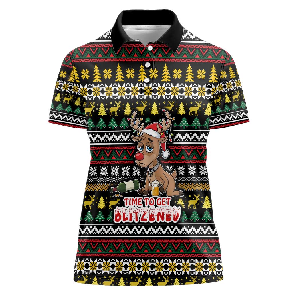 Time To Get Blitzened Christmas Women Polo Shirt Xmas Holiday Patterns - Wonder Print Shop