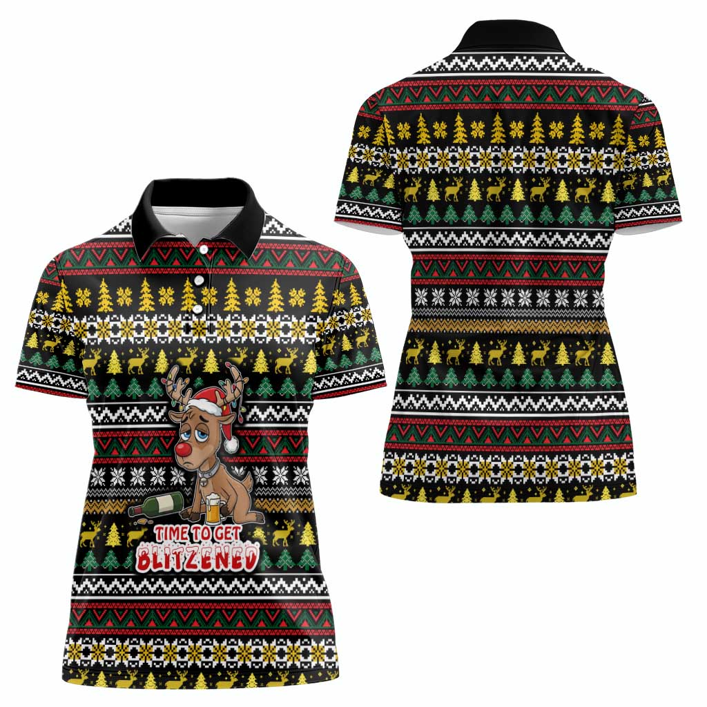 Time To Get Blitzened Christmas Women Polo Shirt Xmas Holiday Patterns - Wonder Print Shop