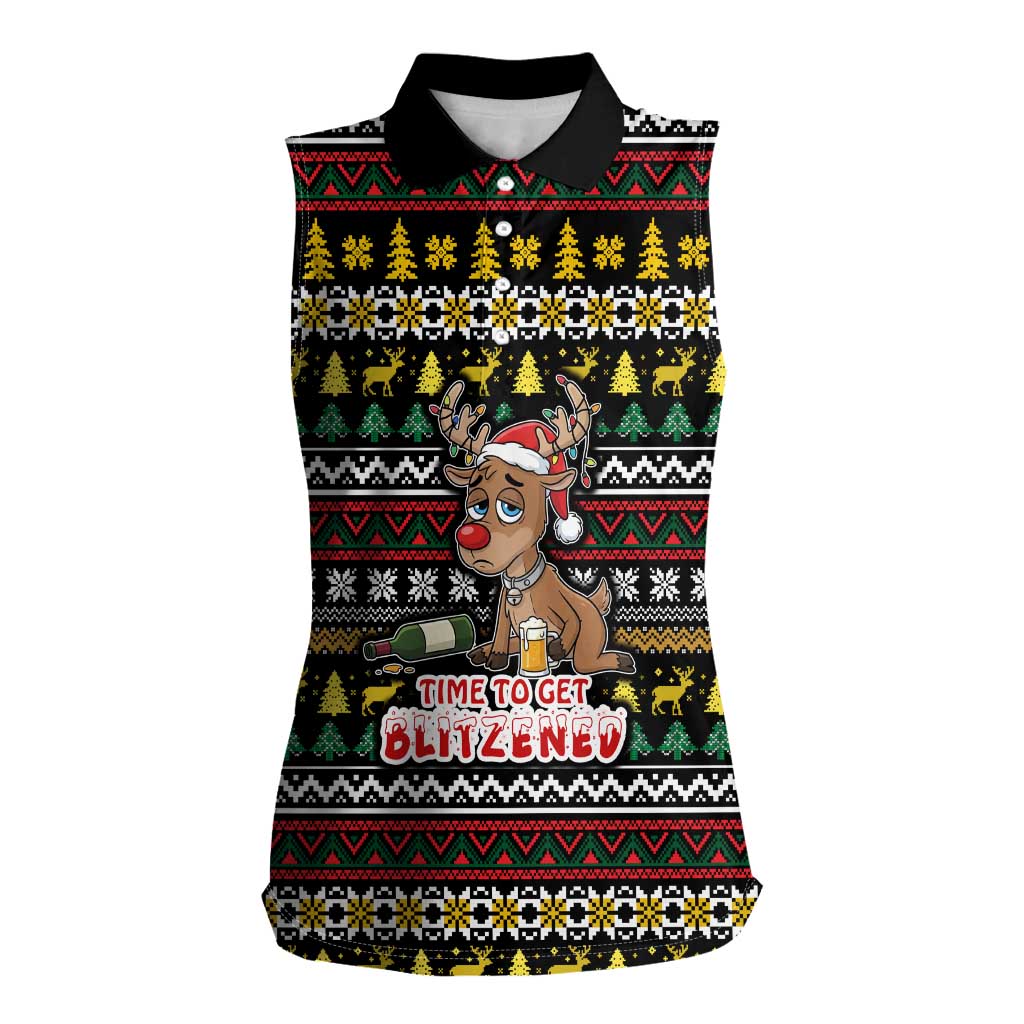 Time To Get Blitzened Christmas Women Sleeveless Polo Shirt Xmas Holiday Patterns - Wonder Print Shop