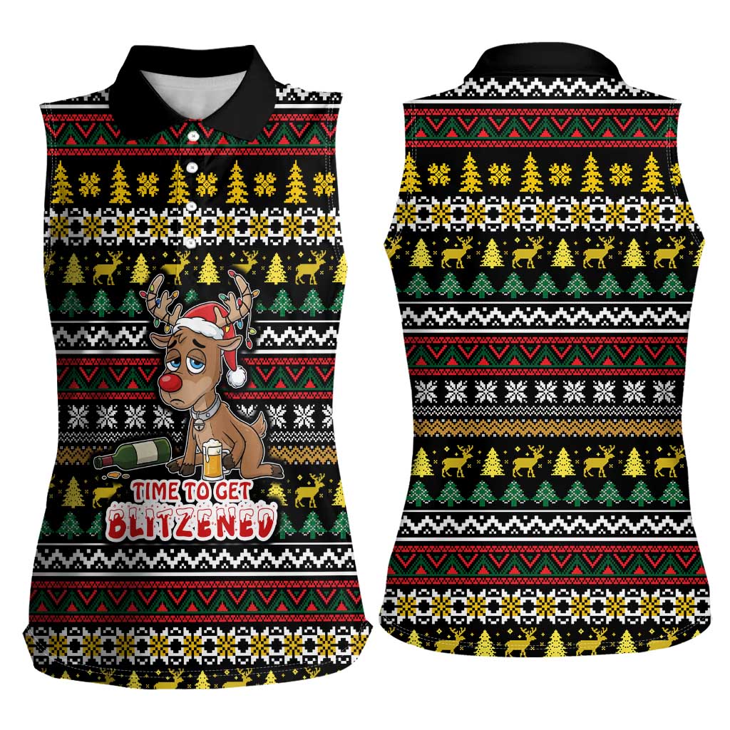 Time To Get Blitzened Christmas Women Sleeveless Polo Shirt Xmas Holiday Patterns - Wonder Print Shop