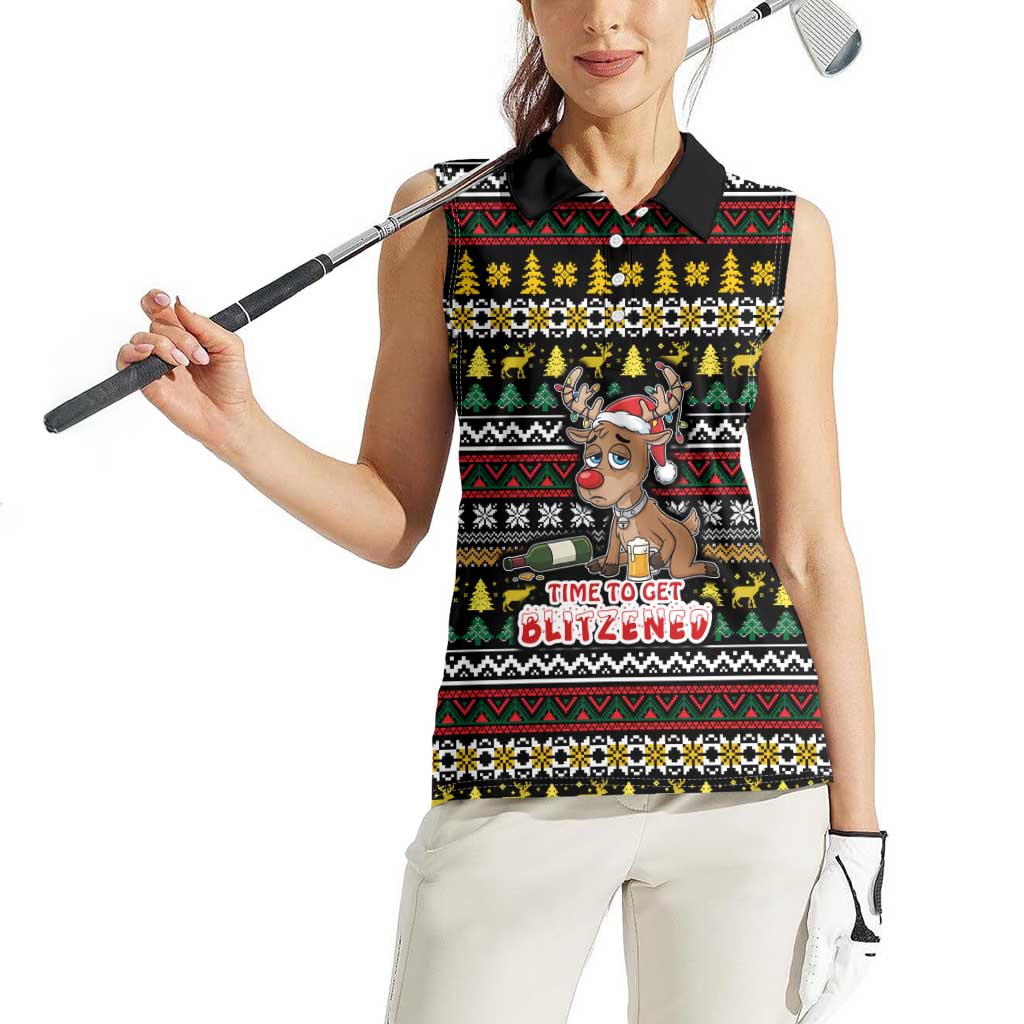 Time To Get Blitzened Christmas Women Sleeveless Polo Shirt Xmas Holiday Patterns - Wonder Print Shop
