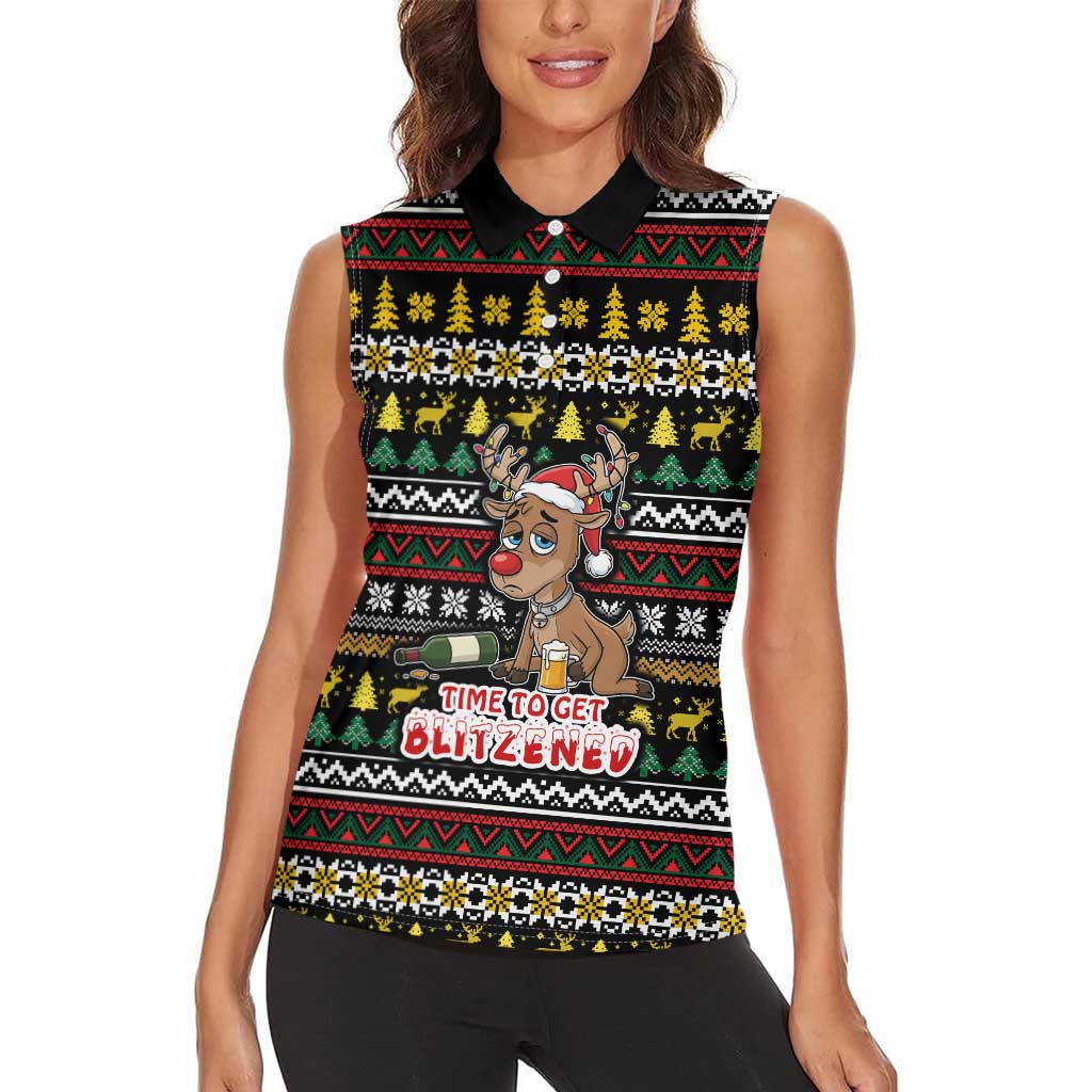 Time To Get Blitzened Christmas Women Sleeveless Polo Shirt Xmas Holiday Patterns - Wonder Print Shop