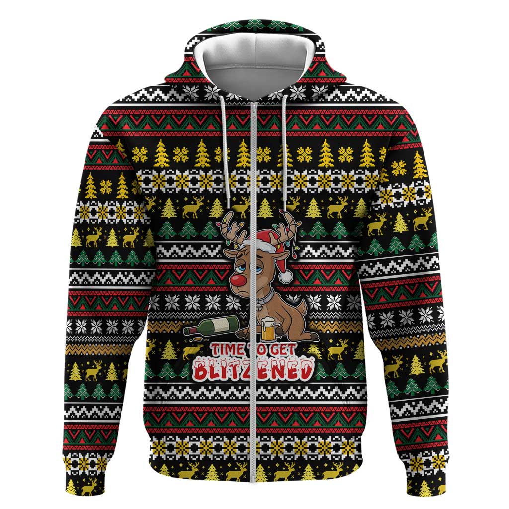 Time To Get Blitzened Christmas Zip Hoodie Xmas Holiday Patterns - Wonder Print Shop