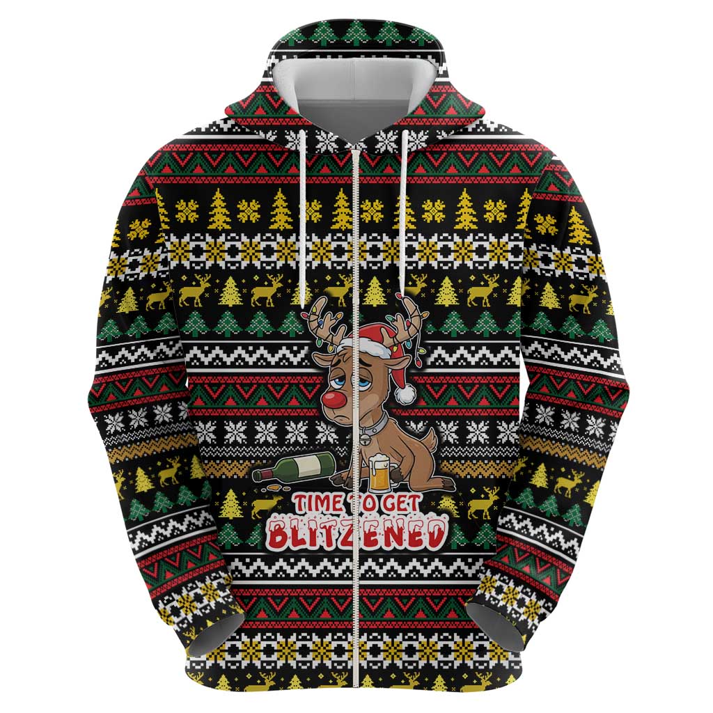 Time To Get Blitzened Christmas Zip Hoodie Xmas Holiday Patterns - Wonder Print Shop