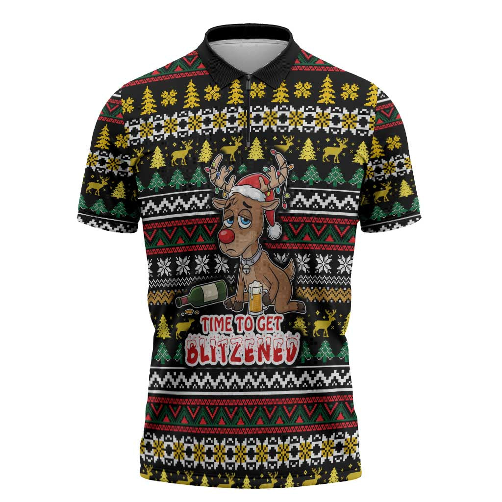 Time To Get Blitzened Christmas Zipper Polo Shirt Xmas Holiday Patterns - Wonder Print Shop