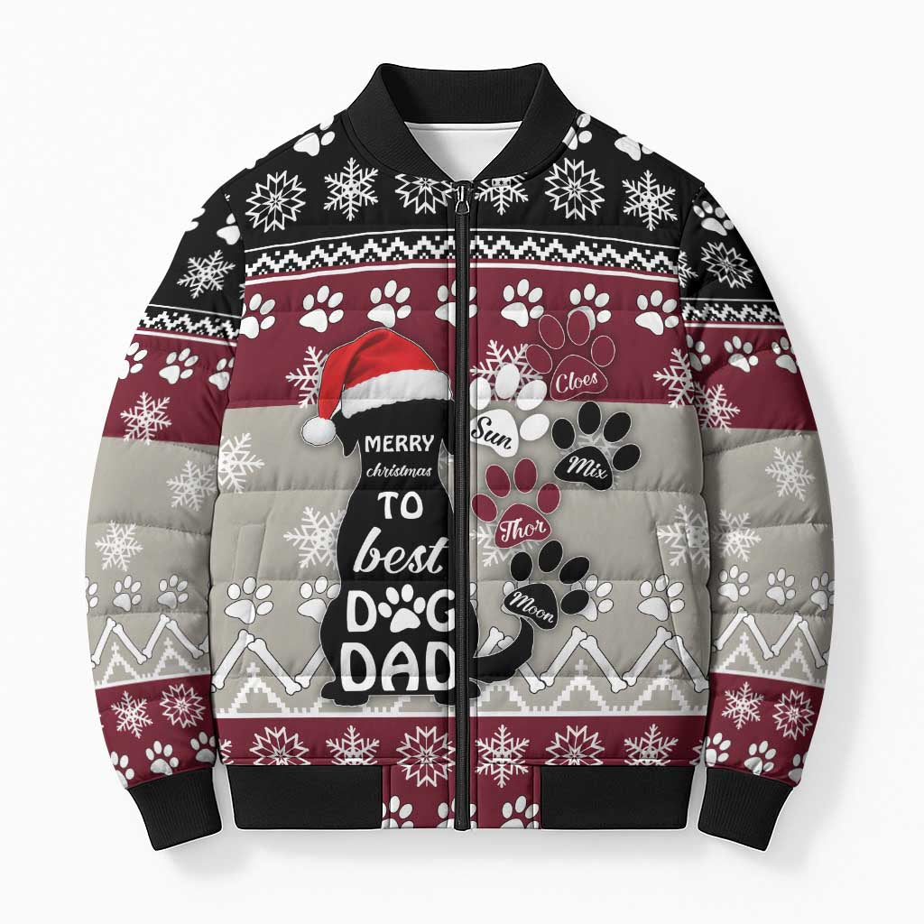 To Best Dog Dad Christmas Design Bomber Puffer Jacket Xmas Holiday Patterns - Wonder Print Shop