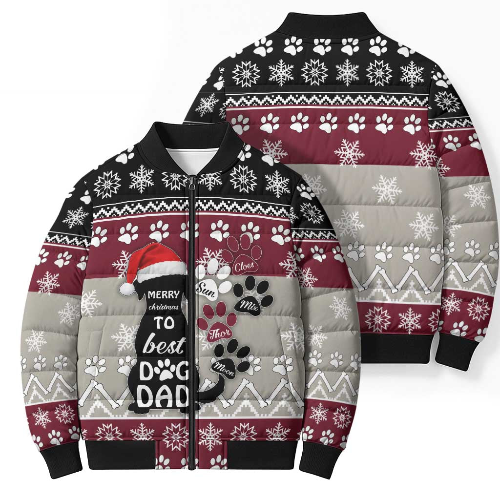 To Best Dog Dad Christmas Design Bomber Puffer Jacket Xmas Holiday Patterns - Wonder Print Shop