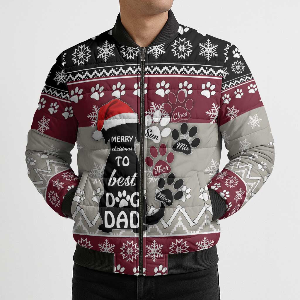 To Best Dog Dad Christmas Design Bomber Puffer Jacket Xmas Holiday Patterns - Wonder Print Shop
