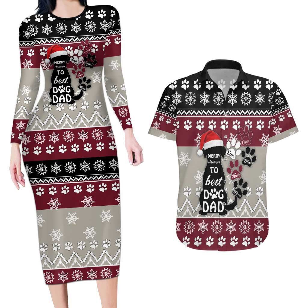 To Best Dog Dad Christmas Design Couples Matching Long Sleeve Bodycon Dress and Hawaiian Shirt Xmas Holiday Patterns - Wonder Print Shop